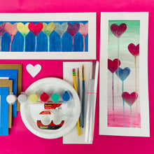 Load image into Gallery viewer, ALL AGES - Dripping Hearts Paintings Art Box - SUPPLIES For 2 Paintings + VIDEO TUTORIALS
