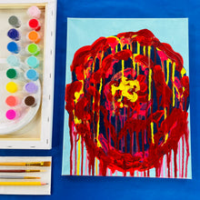 Load image into Gallery viewer, ALL AGES - Acrylics on Canvas Dripping Rose Painting insp. by Cy Twombly SUPPLIES + VIDEO TUTORIAL