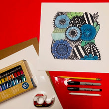Load image into Gallery viewer, ADVANCED - Ink and Floral Line Drawing inspired by marimekko - SUPPLIES + VIDEO TUTORIAL