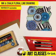 Load image into Gallery viewer, ADVANCED - Ink and Floral Line Drawing inspired by marimekko - SUPPLIES + VIDEO TUTORIAL