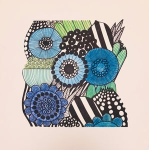 ADVANCED - Ink and Floral Line Drawing inspired by marimekko